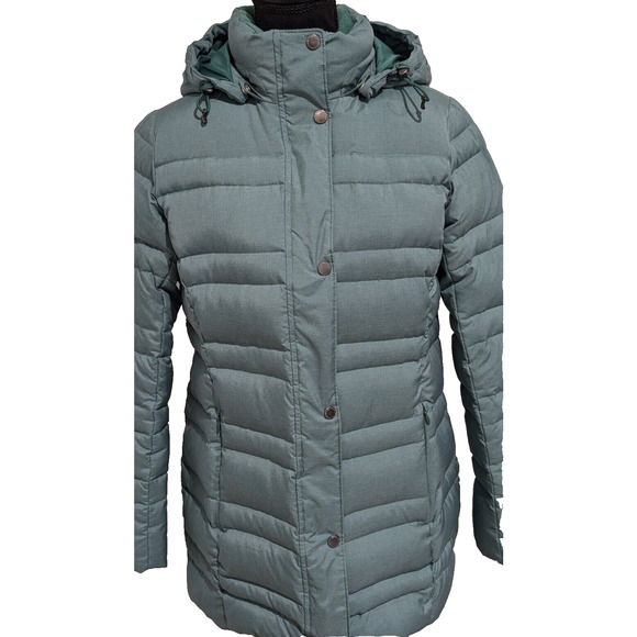 Land's End Down Puffer Jacket Mid Length Hooded Women's Small Green - Picture 2 of 11